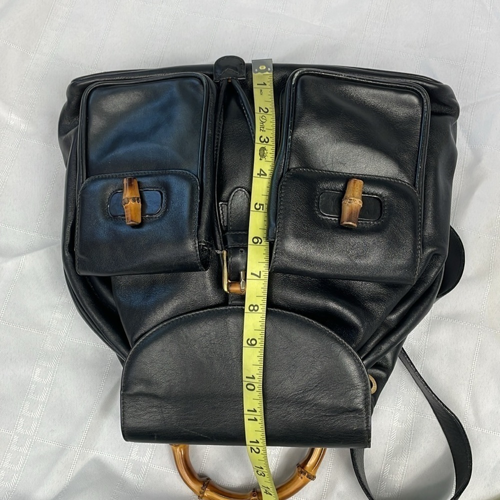 Gucci Leather Bamboo Backpack Black Designer Luxury Rucksack Twin Pocket - Picture 10 of 17